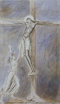Christ sur la croix, 2011 (s�pia, tempera, 58x33cm)